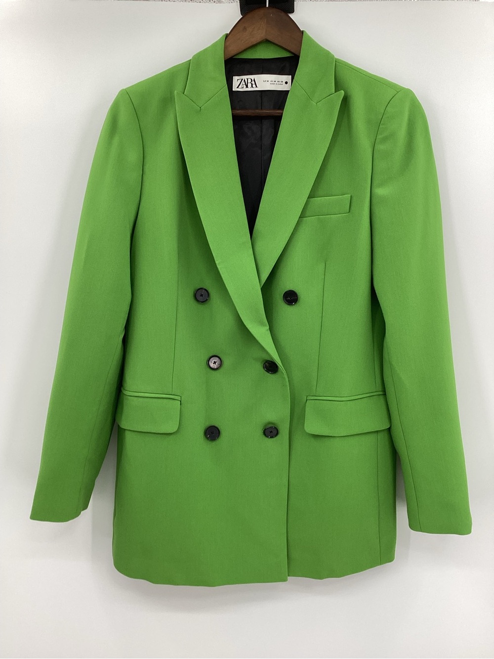 ZARA Bright Lime Green Double-Breasted Blazer